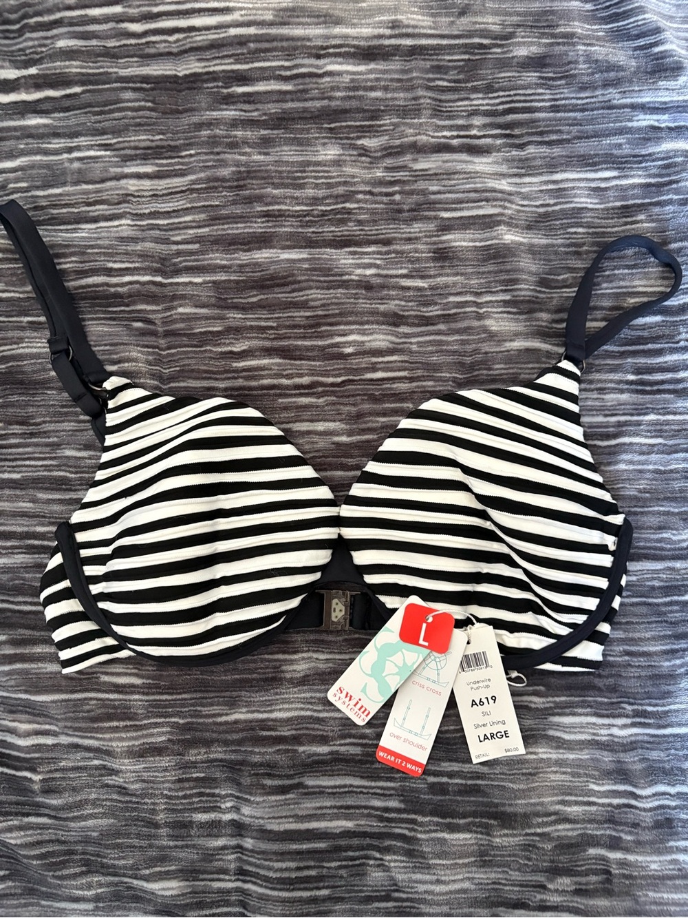 Swim Systems Silver Lining Underwire Push Up Swim Top - Large